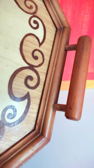 Vassoio in legno Intarsio vintage