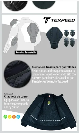 Chaqueta de cuero negra para moto