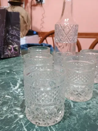 Caraffa e 6 Bicchieri Cristallo Vintage