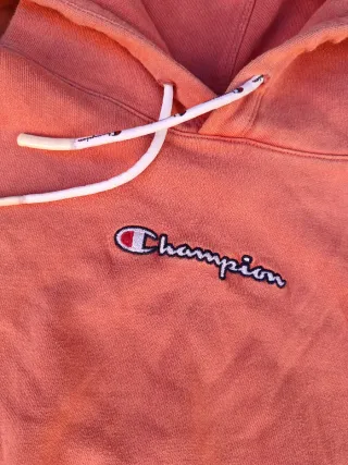 Felpa Champion Cropped Rosa Salmone, Logo Ricamato