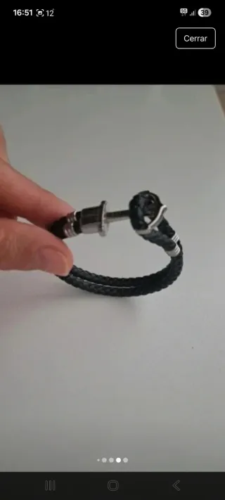 Pulsera cuero trenzado ancla plata