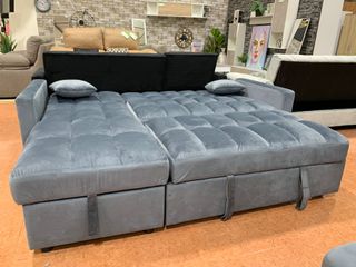 Sofá Cama Kris Gris Terciopelo + 2 Cojines