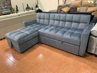 Sofá Cama Kris Gris Terciopelo + 2 Cojines