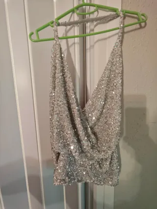 Top lentejuelas Zara plateado