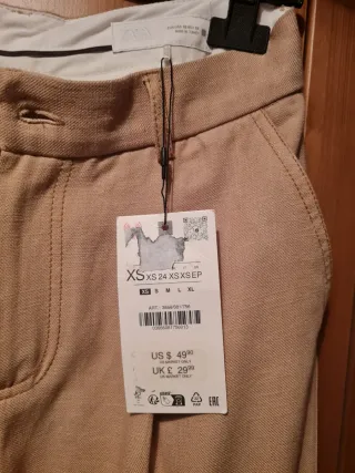 Pantalón Zara Mujer Beige Ancho