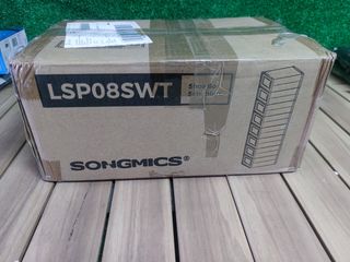 SONGMICS Cajas de Zapatos Plástico, Juego de 8 Organizadores de Almacenamiento, Caja Zapatero Plástico Plegable y Apilable para Zapatillas hasta Talla 44, Transparente y Blanco LSP08SWT