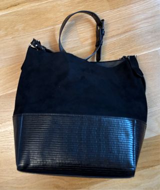 Bolso Hobo Negro Piel y Ante