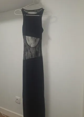 Vestido SHEIN BAE Negro Encaje Largo Talla XS