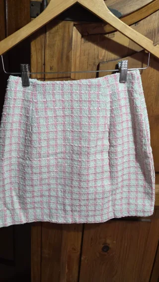 Falda de paño a cuadros rosa y blanco