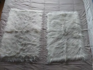 Alfombra de pelo beige y blanco