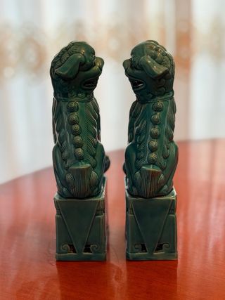 Pareja Perros Foo Porcelana Verde