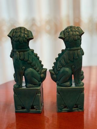 Pareja Perros Foo Porcelana Verde