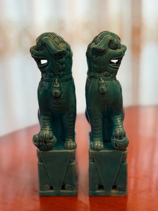Pareja Perros Foo Porcelana Verde