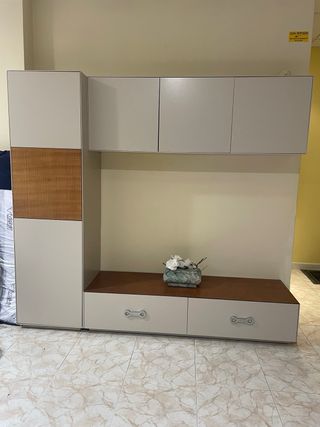 Mueble salón lacado y madera 2m