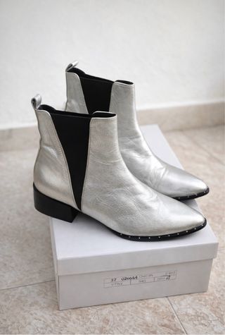 Botines Chelsea Piel Plateados Zara Talla 37