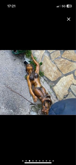 Lámpara Escultura Sirena Metal y Madera