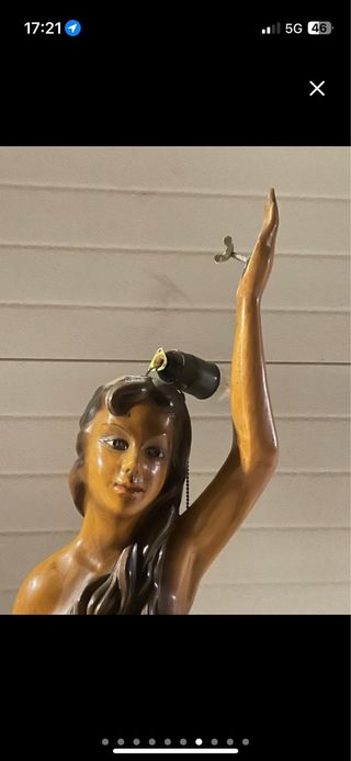 Lámpara Escultura Sirena Metal y Madera