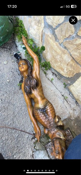 Lámpara Escultura Sirena Metal y Madera