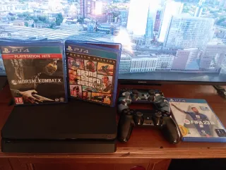 PS4 (Playstation 4) Negra + 2 Mandos + 4 Juegos