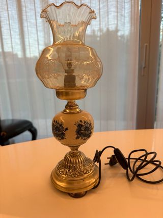 Lámpara de mesa pequeña cerámica y cristal