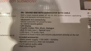 Barra de Sonido con Subwoofer y  Bluetooth 180w