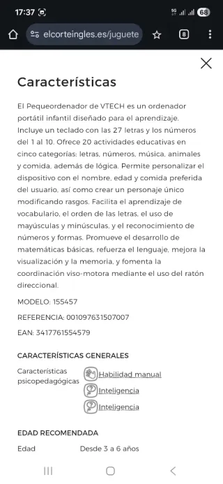 Ordenador Infantil Vtech Rosa