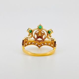 ANILLO CORONA CON CIRCONITAS VERDE Y BLANCO 18K