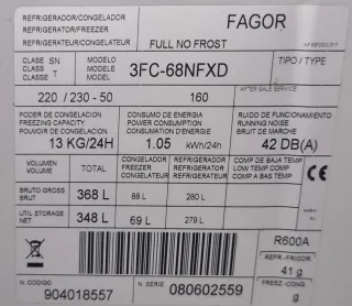 Portabotellas modelo nevera Fagor 3FC - 68NFXD