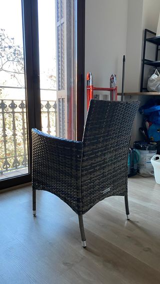 Lote 8 Sillas Mimbre con Cojín Gris