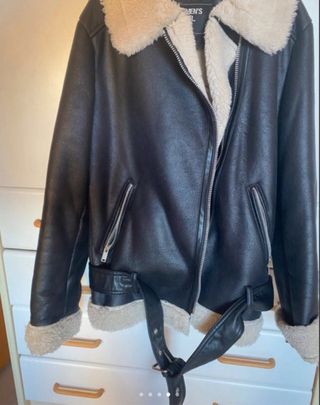 Cazadora Biker Negra con Borrego