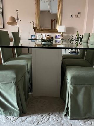 Mesa Comedor Cristal y Madera lacada blanco roto