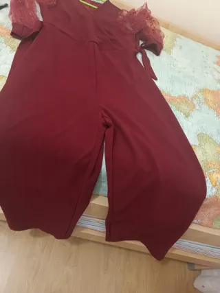 Vestido fiesta rojo manga transparente