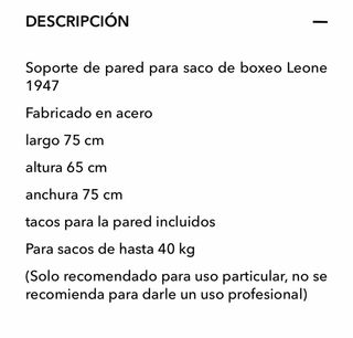 Soporte pared saco boxeo Leone 1947 AT700