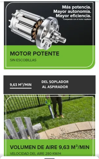 Soplador Aspirador Hojas Greenworks sin cable