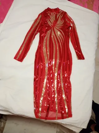 Vestido de fiesta lentejuelas rojo y dorado