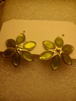 Pendientes flor vintage verde y plateado