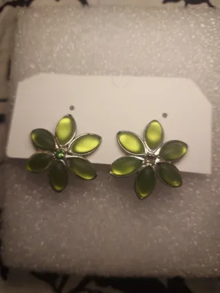 Pendientes flor vintage verde y plateado