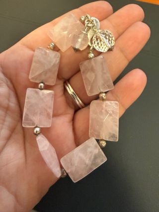 Conjunto Plata y Cuarzo Rosa Pendientes y Pulsera