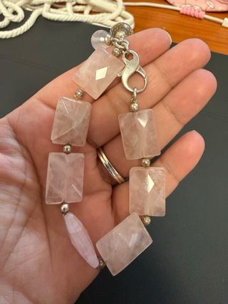 Conjunto Plata y Cuarzo Rosa Pendientes y Pulsera