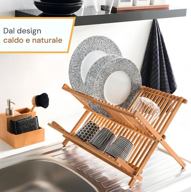 Sgocciolatoio pieghevole in legno di teak a 2 livelli