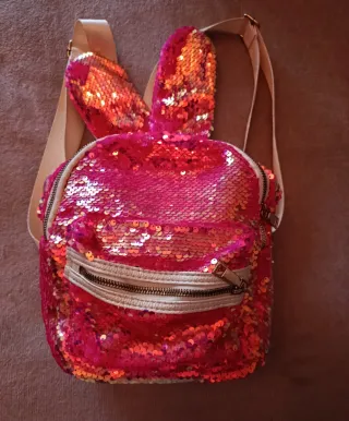 Mochila niña lentejuelas rosa y dorado