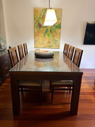 Sillas de comedor de madera y tela