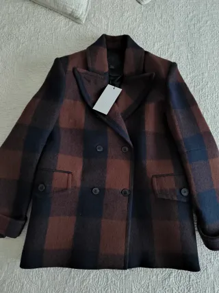 Abrigo cuadros lana 100% azul y marrón
