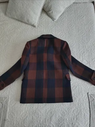 Abrigo cuadros lana 100% azul y marrón