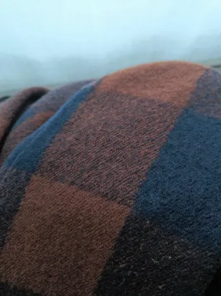 Abrigo cuadros lana 100% azul y marrón