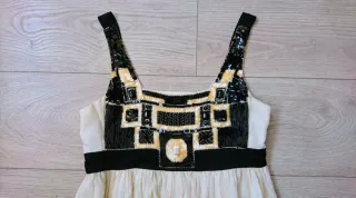 Zara Talla S - Vestido Midi de Seda Crema y Negro