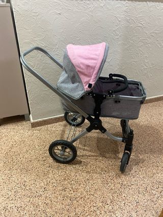 Carrito de muñecas gris y rosa