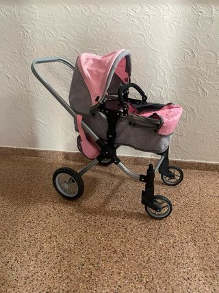 Carrito de muñecas gris y rosa