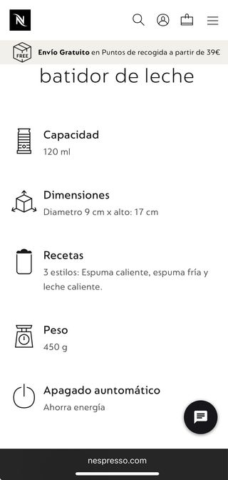 Aeroccino 3 espumador leche nespresso NUEVO