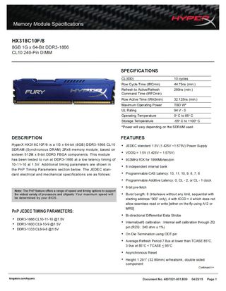 4x8GB = 32 GB DDR3 1.866 MHz HyperX Fury